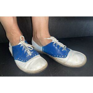 1970s Cheerleader Pacer Saddle Shoes Leather Gum Bottom Blue White 7.5 Halloween